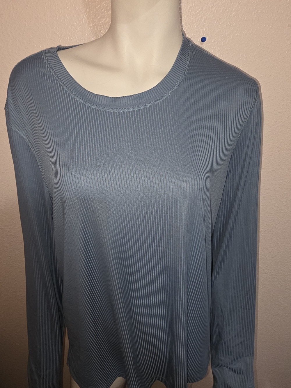 Danskin Women's Long Sleeve Ribbed Crew Top - Dusty Blue